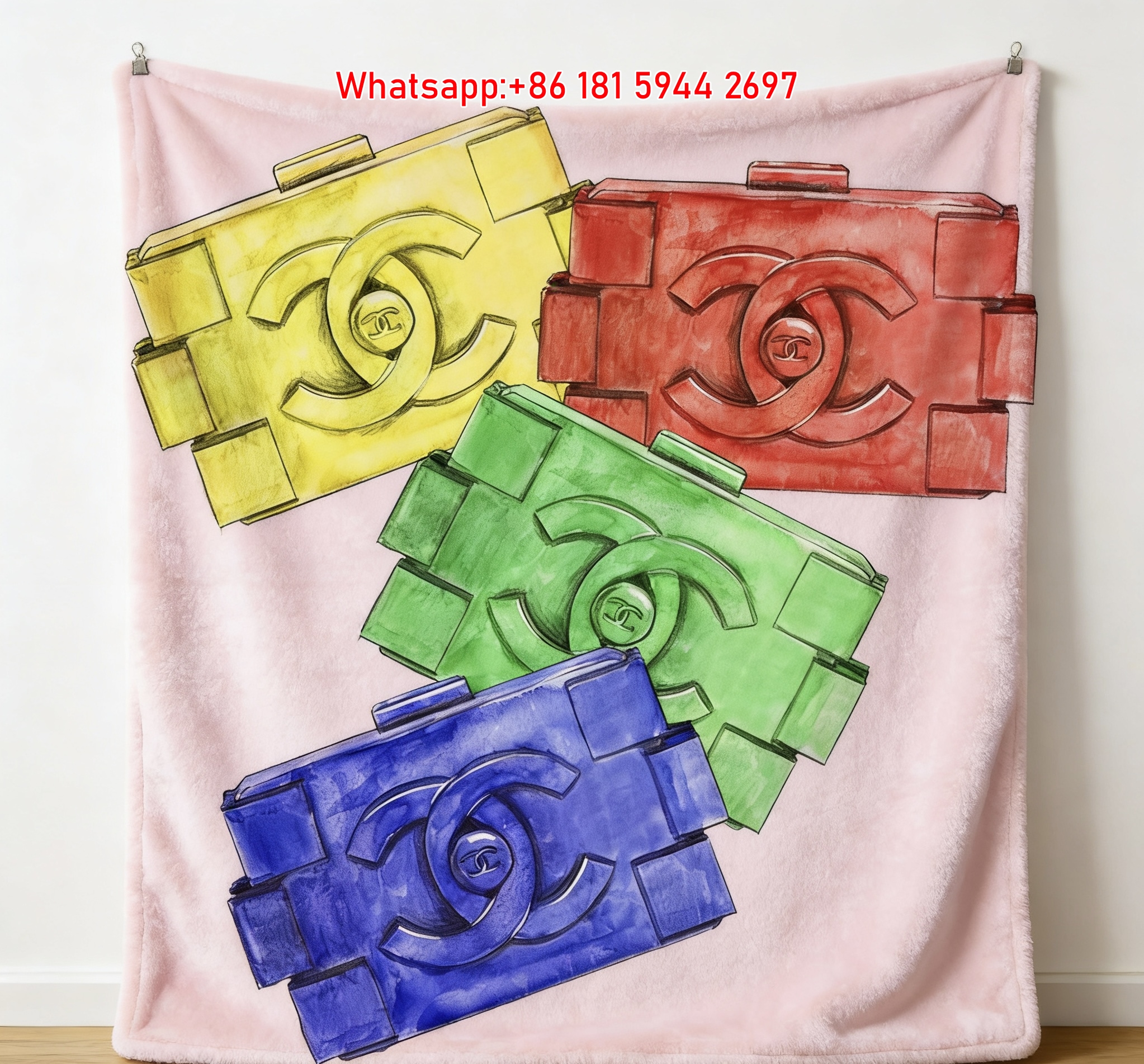 Chanel Inspired Colorful Bag Print Flannel Throw Blanket IMG_7351